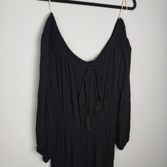 Free People Show Your Shoulder Romper Tassel Longsleeve Black Medium Boho Hippie - Picture 6 of 9